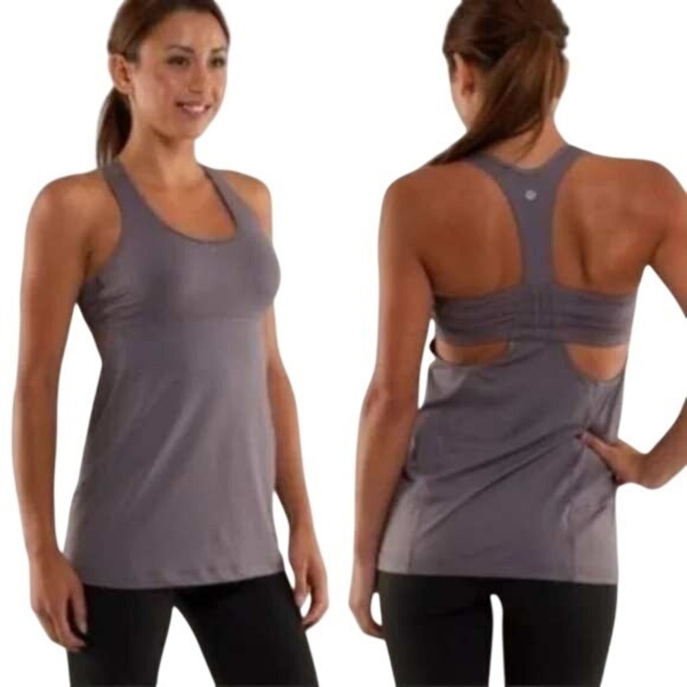Lululemon Women's Gathered Racerback Built-in Bra Tank Top Grey 6